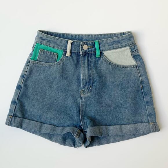 unbranded Pants - Women's High Rise Cotton Light Wash Denim Shorts Color Block Pockets XS